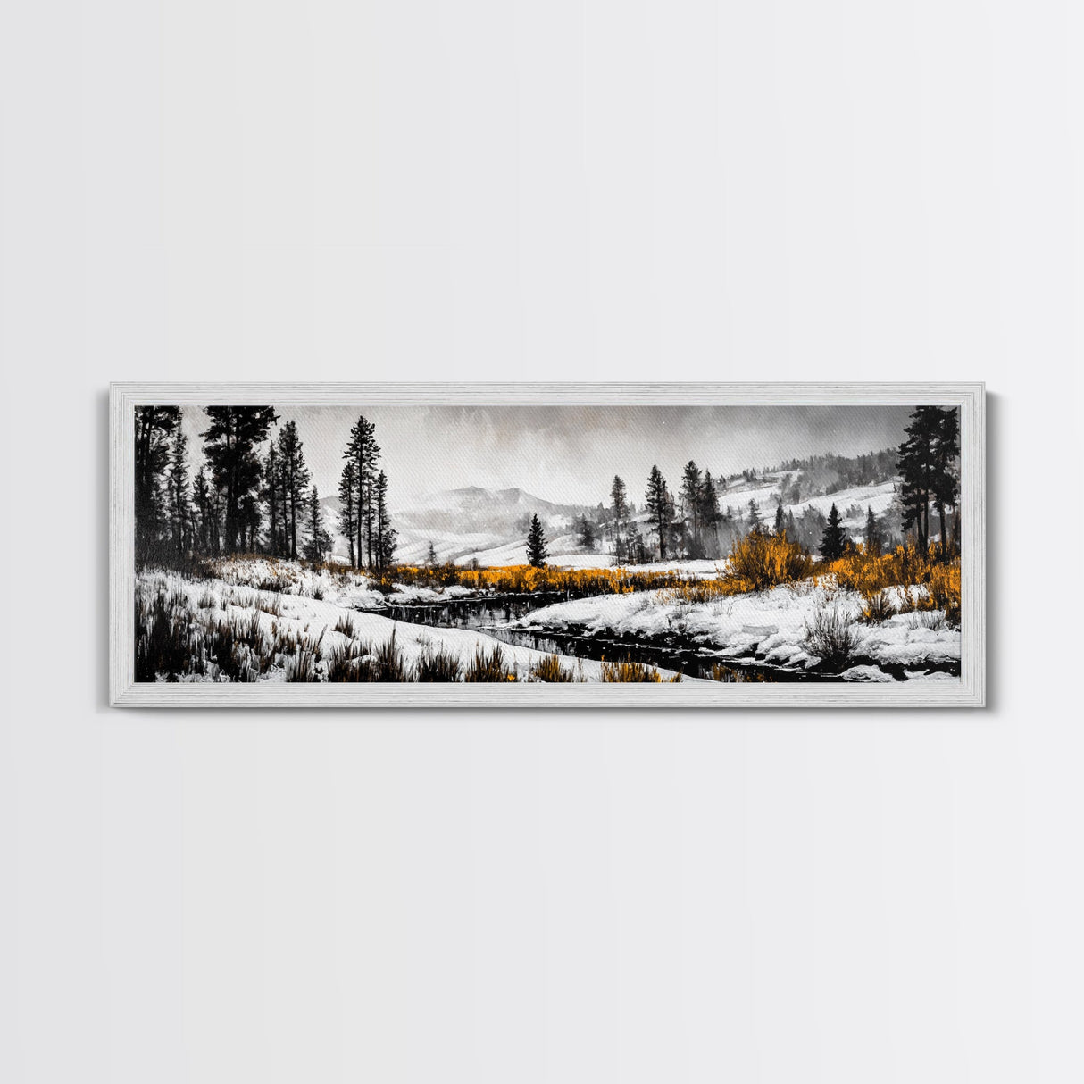 Winter Landscape Art, Snowy Mountain Decor, Modern Rustic Wall Art, Cabin Wall Decor, Nature Print, Framed Canvas Print