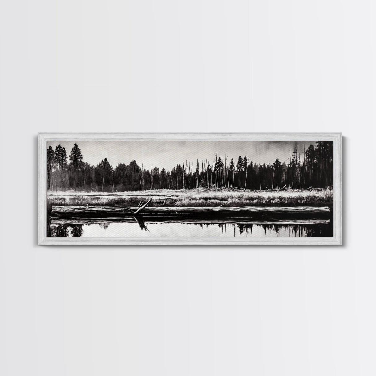 Monochrome Forest, Black and White, Nature Wall Art, Minimalist Landscape, Serene Art, Woodland Scene, Framed Canvas Print, Bedroom Wall Art