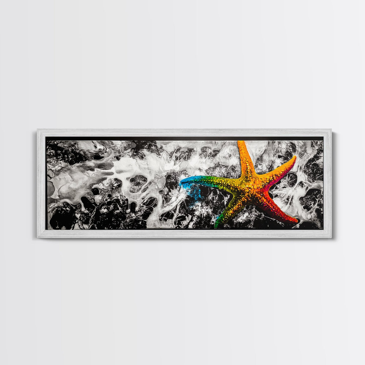 Starfish Abstract Painting, Coastal Beach Wall Art, Vibrant Ocean Decor, Tropical Statement Art, Modern Seascape Print, Framed Canvas Print