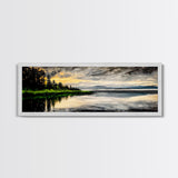 Lake Sunset Art, Landscape Painting, Nature Wall Decor, Tranquil Water Reflection, Rustic Home Art, Living Room Wall Art, Framed Canvas Print