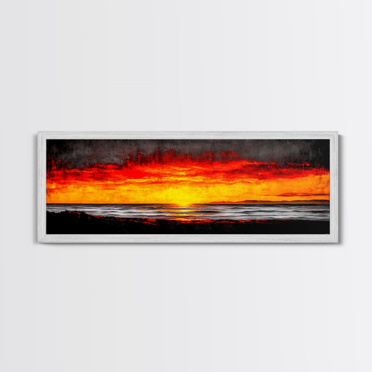 Sunset, Ocean, Waves, Canvas Print, Vibrant Sunset Wall Art, Beach House Decor, Coastal Painting, Living Room Art, Boho Aesthetic, Seascape