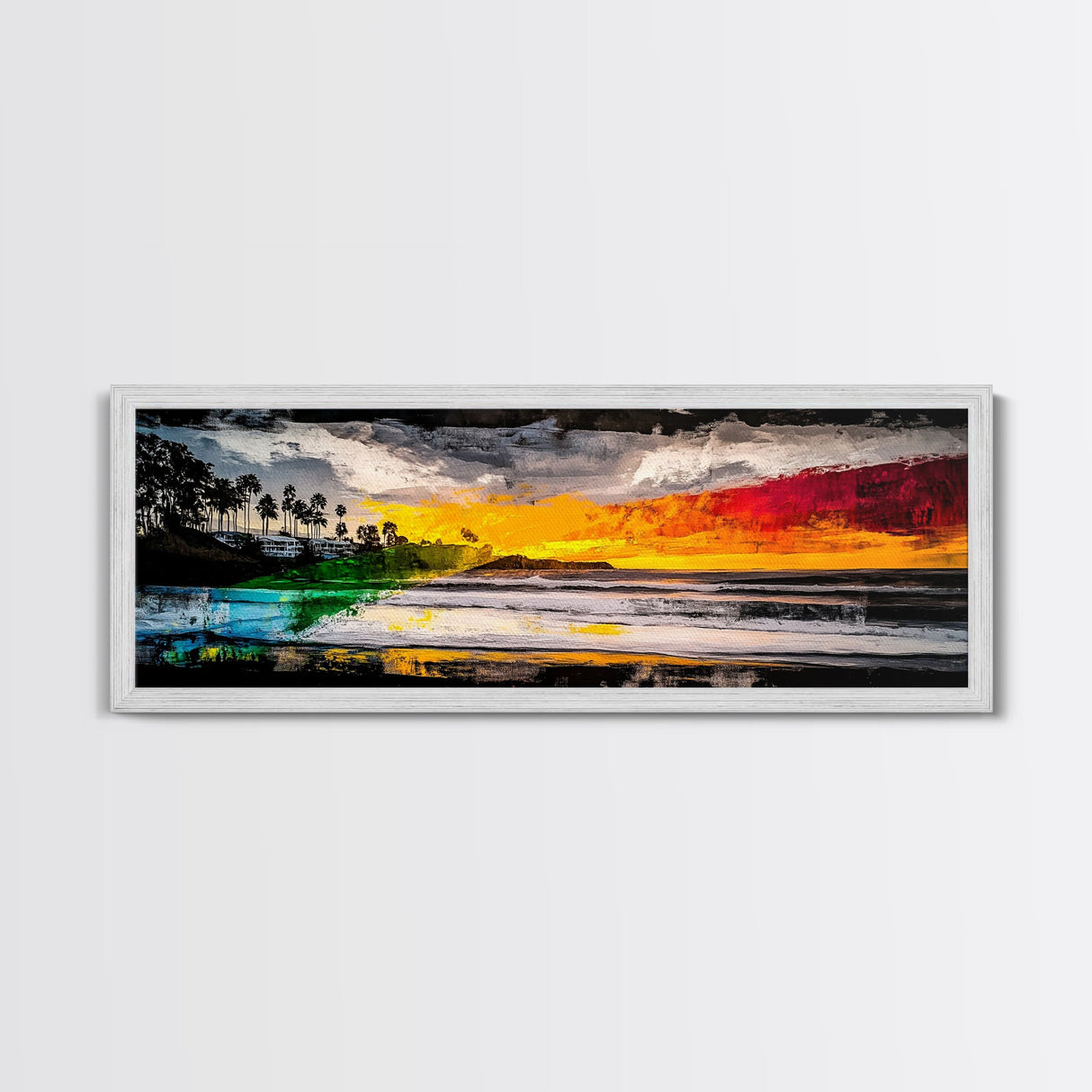 Pier, Ocean, Sunset, Framed Canvas Print, Nautical Wall Art, Coastal Home Decor, Minimalist Seascape, Surf Beach Art, Large Modern Painting