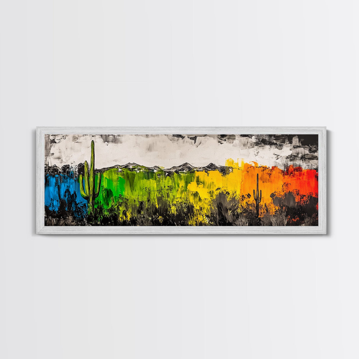 Desert Cactus, Colorful Southwest Art, Boho Wall Decor, Rustic Western Style, Abstract Painting, Framed Canvas Print, Living Room Wall Art