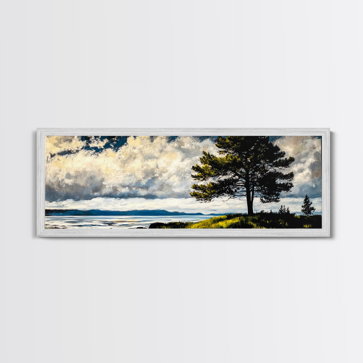 Scenic Tree, Nature Landscape Painting, Coastal Art Print, Living Room Wall Art, Tranquil Home Decor, Framed Canvas Print, Gift Idea