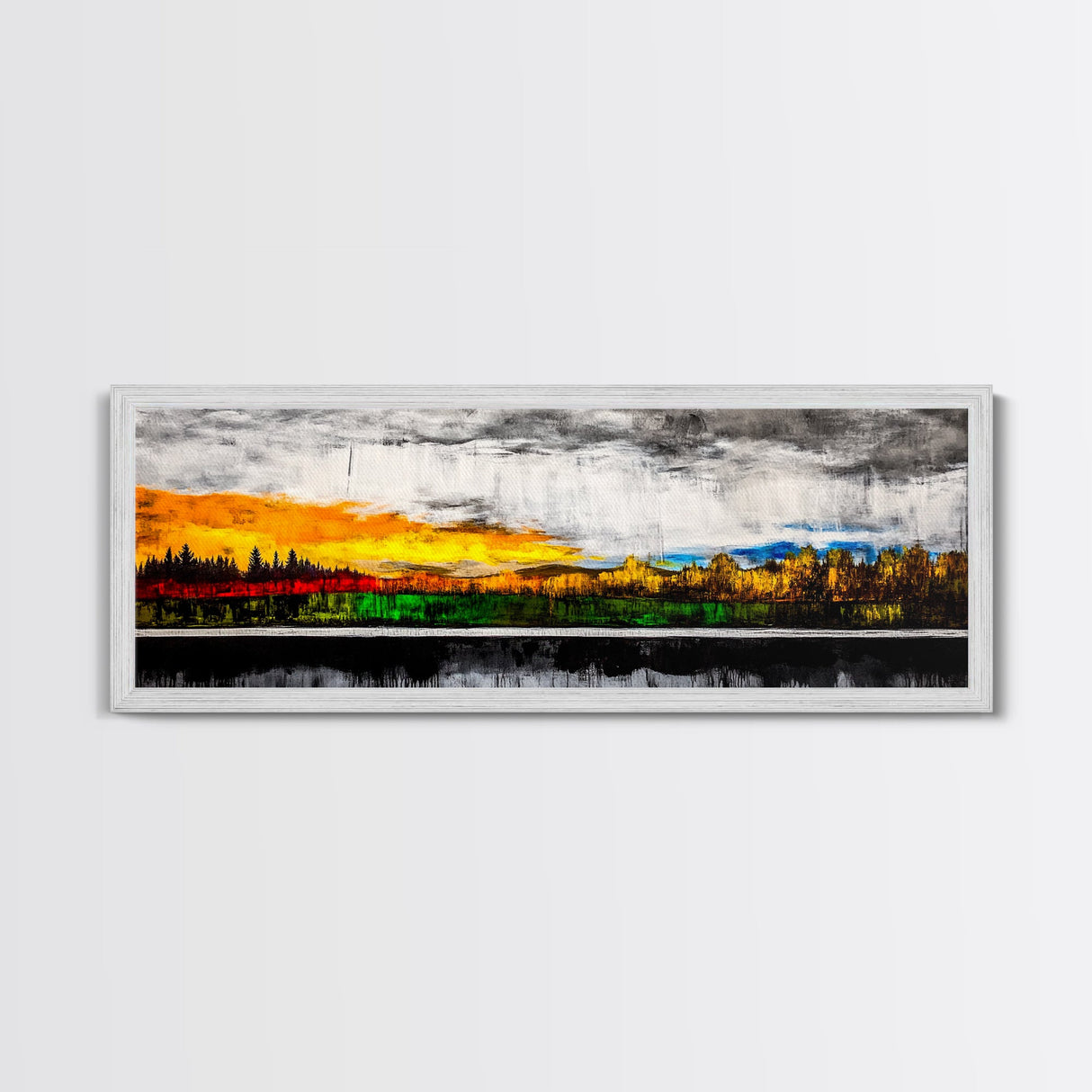 Sunset Landscape, Autumn Trees, Nature Art, Framed Canvas Print, Mountain Scene, Moody Sky, Living Room Wall Art, Dramatic Fall Decor
