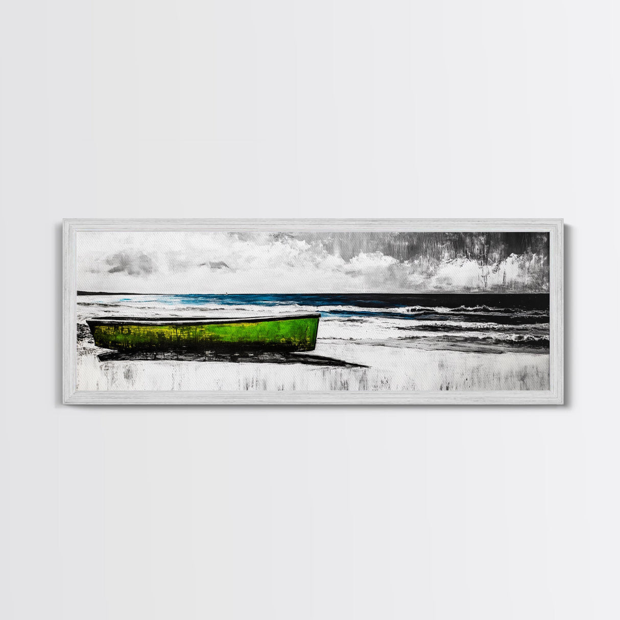 Seaside Boat, Coastal Art, Minimalist Nautical, Framed Canvas Print, Black and White Beach Art, Ocean Scene, Modern Seascape, Contemporary Decor