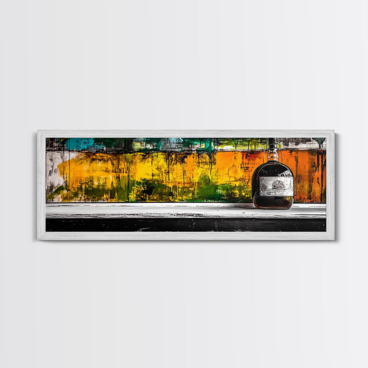 Whiskey Bottle, Abstract Bar Art, Rustic Decor, Framed Canvas Print, Liquor Wall Art, Modern Kitchen Art, Fall Wall Art