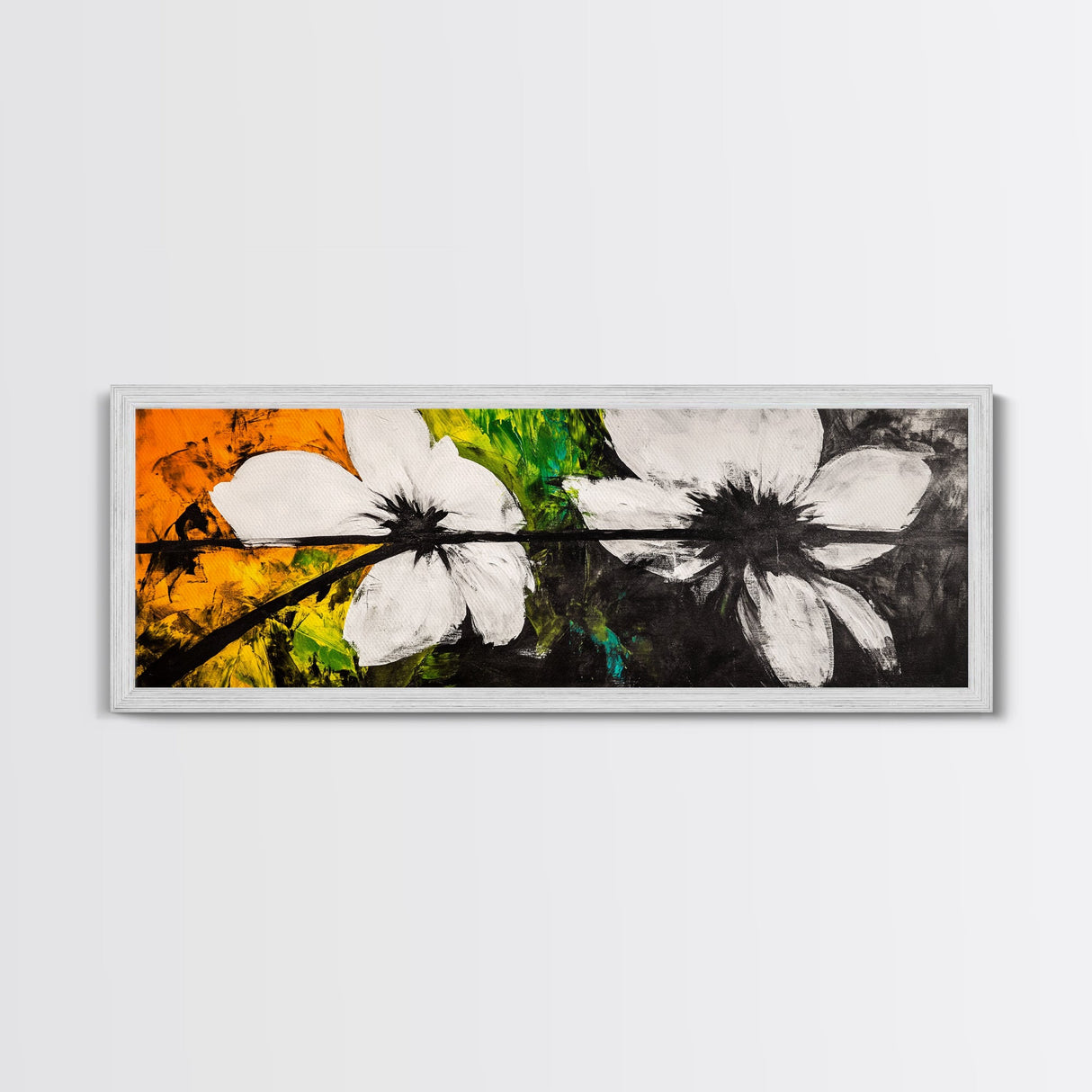 Floral Art, Black and White Flowers, Modern Botanical Art, Framed Canvas Print, Minimalist Wall Art, Bedroom Decor