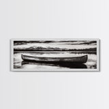 Mountain Reflections, Canoe Art, Wilderness Wall Decor, Canvas Print, Black and White Landscape, Lake House Art, Rustic Cabin Art