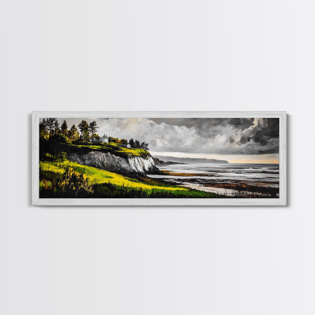 Coastal Cliffs, Stormy Sky, Ocean Waves, Canvas Print, Seascape Wall Art, Nautical Painting, Bedroom Decor, Coastal Home Accent