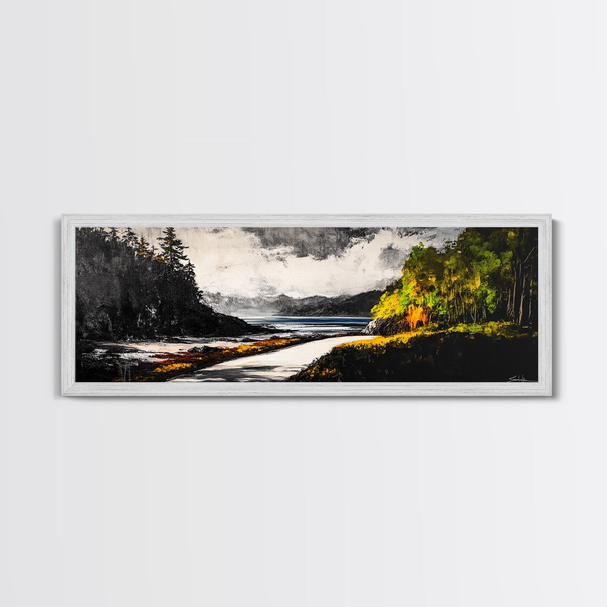 Forest Path, Beach View, Mountain Landscape, Framed Canvas Print, Wilderness Art, Nature Painting, Living Room Wall Art, Rustic Home Decor