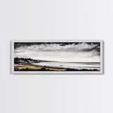 lack White Coast, Stormy Ocean, Dramatic Sky, Framed Canvas Print, Minimalist Seascape, Monochrome Wall Art, Office Decor, Bedroom Accent