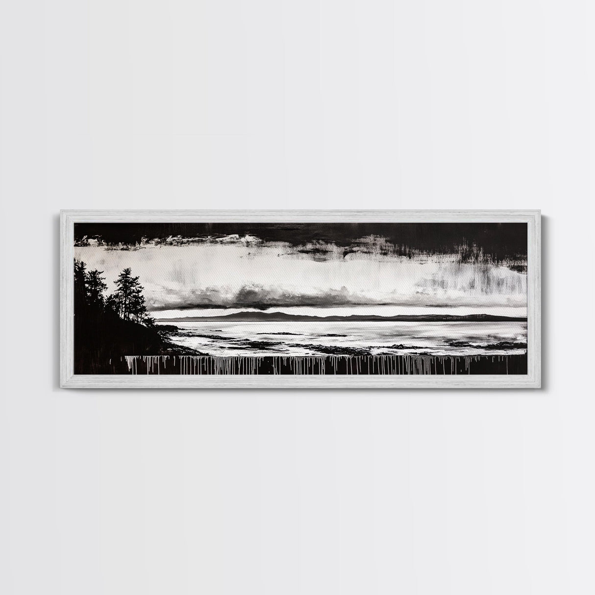 Black White Seascape, Ocean Storm, Dramatic Sky, Framed Canvas Print, Minimalist Art, Coastal Wall Decor, Office Accent, Nautical Home Art