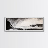 Misty Ocean, Coastal Hills, Foggy Landscape, Framed Canvas Print, Black and White Art, Monochrome Painting, Nature Wall Art, Office Decor