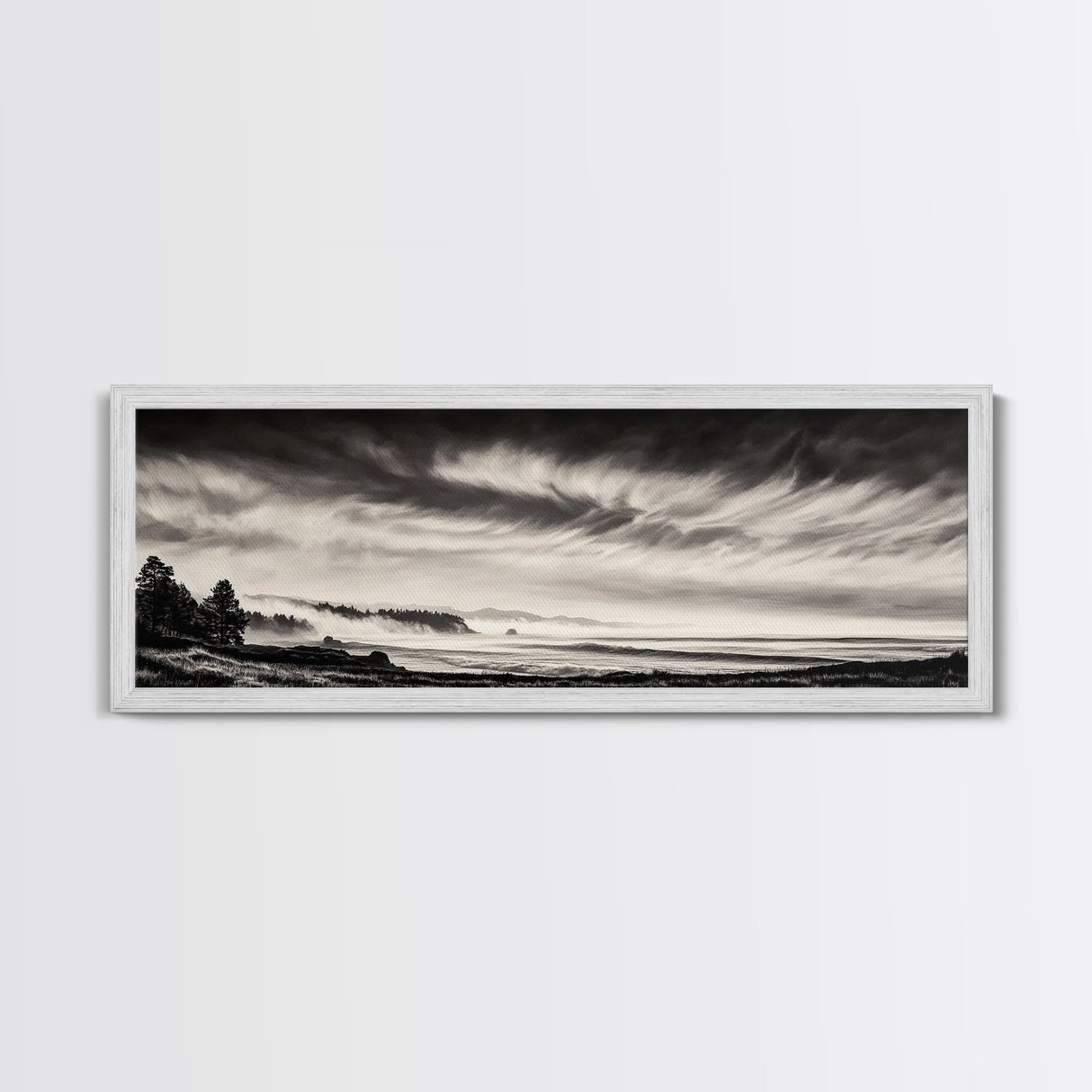 Ocean Waves, Stormy Sky, Dramatic Clouds, Canvas Print, Black and White Landscape, Coastal Wall Art, Living Room Decor, Minimalist Painting