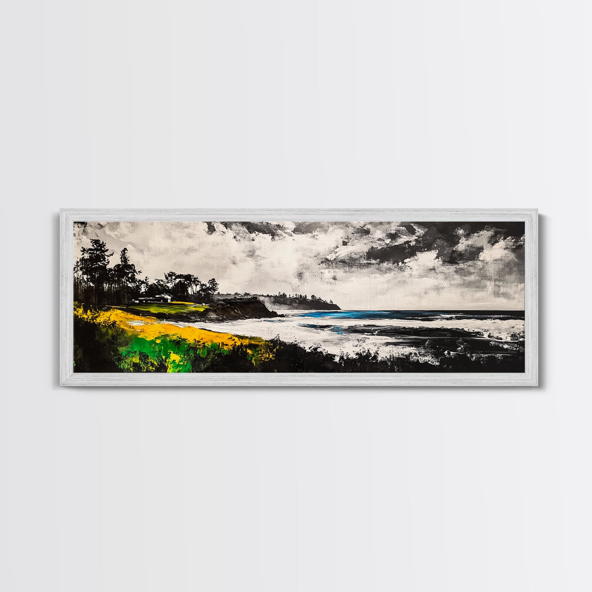 Coastal Cliffs, Stormy Beach, Framed Canvas Print, Ocean Landscape, Nautical Home Art, Black and White Coastal Print, Office Decor