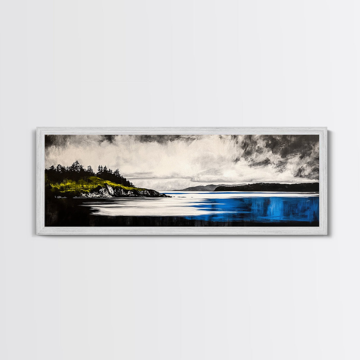 Dramatic Seascape Art, Black and White Ocean Painting, Moody Landscape Print, Nautical Wall Decor, Modern Home Art, Framed Canvas Print