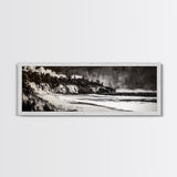 Bold Coastal Cliff, Monochrome Seascape Painting, Dramatic Nature Wall Art, Minimalist Ocean Print, Modern Home Decor, Framed Canvas Print