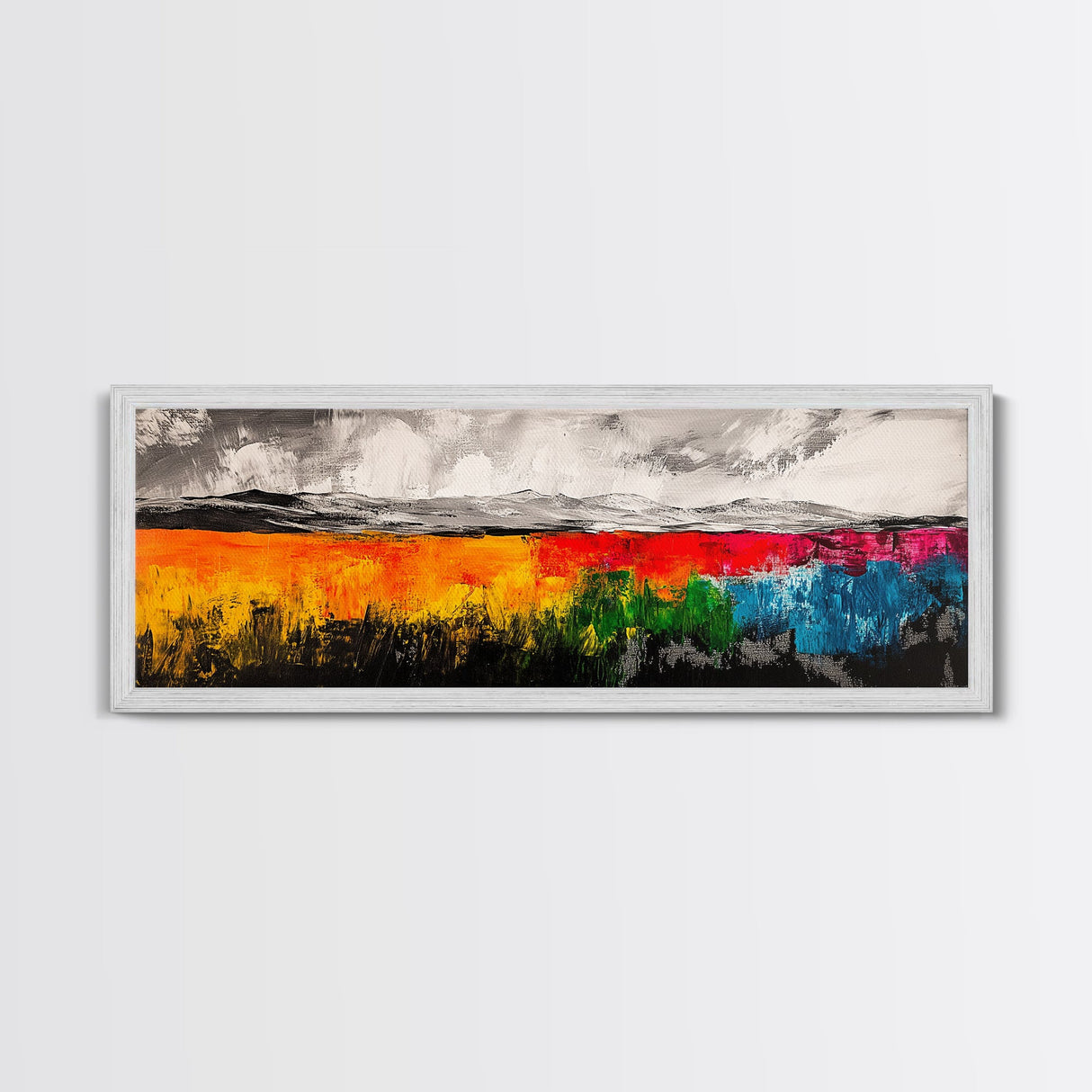 Vibrant Abstract Field, Colorful Landscape Painting, Modern Farmhouse Wall Art, Boho Nature Print, Warm Earthy Decor, Framed Canvas Print