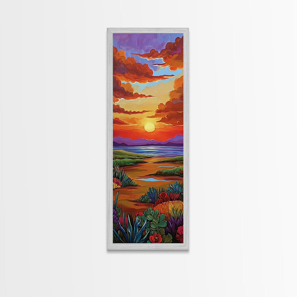 Sunset Field, Desert Painting, Framed Canvas Print, colorful desert horizon landscape wall art, autumn tones, boho entryway accent
