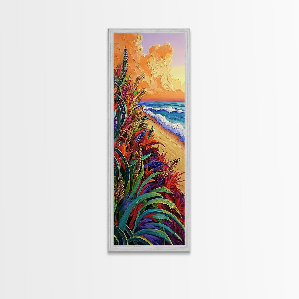 Grass Ocean, Sunset Breeze, Lush coastal grassscape Canvas Print, warm sunset beach art, spa or reading nook boho wall decor
