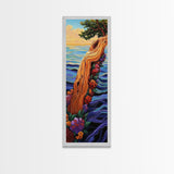 Driftwood Tree, Ocean Flowers, Nature Fantasy, Framed Canvas Print, colorful whimsical beach art, botanical art, coastal living room decor
