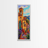 Village Steps, Warm Colors, Terracotta Homes, Canvas Print, vibrant street view painting, boho rustic style, hallway or kitchen wall art