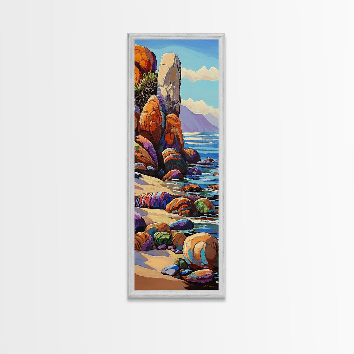 Coastal, Rocks, Ocean, Desert Scene Canvas Print, Bold Color Seascape, Nature Inspired Wall Art, Beach House Decor, Bohemian Art Style
