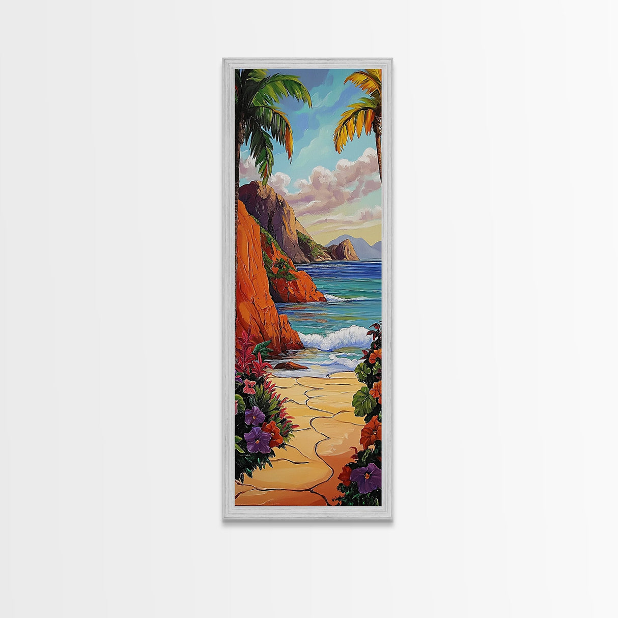 Tropical, Ocean, Pathway, Paradise - Framed Canvas Print, Coastal Landscape Wall Art, Living Room Tropical Decor, Boho Summer Beach Art