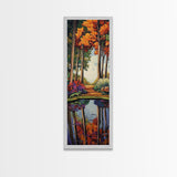 Autumn, Trees, Reflection, Forest - Framed Canvas Print, Fall Foliage Wall Art, Nature Scene Living Room Decor, Warm Seasonal Forest Painting