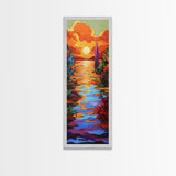 Sunset, Vibrant, Tropical, Sky - Framed Canvas Print, Colorful Beach Wall Art, Bold Living Room Decor, Coastal Sunset Summer Vibes Painting