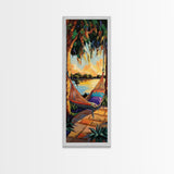 Hammock, Sunset, Relaxation, Trees, Framed Canvas Print, Boho Patio Wall Decor, Summer Vibes, Chill Outdoor Art, Serene Living Room Accent