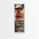 Lifeguard, Tower, Ocean, Surf, Framed Canvas Print, Beach House Wall Art, Coastal Summer Decor, Nautical Living Room Style, Ocean Vibe Art