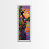 Sunset, Lake, Bird, Nature, Framed Canvas Print vibrant lakeside bird wall decor colorful boho birdwatching themed bedroom wall art