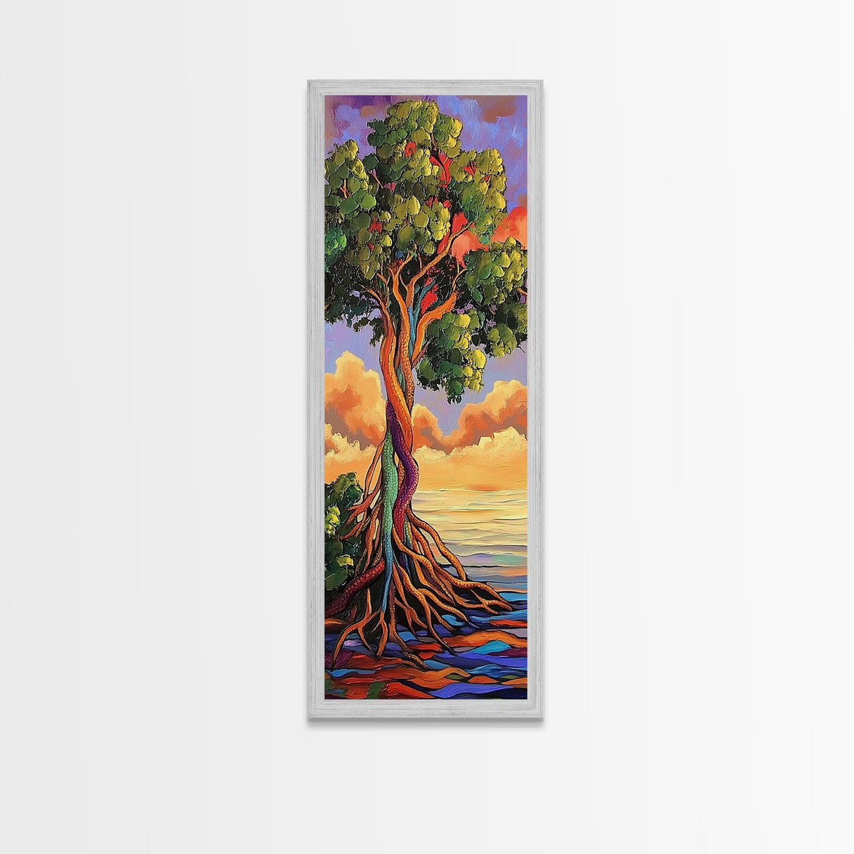 Tree, Roots, Vibrant, Landscape, Framed Canvas Print mystical rainbow tree artwork colorful nature themed office wall art spiritual gift