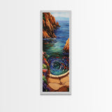 Ocean, Vortex, Cliffside, Landscape, Framed Canvas Print with ocean whirlpool, mystical seascape, fantasy art, coastal bathroom wall art