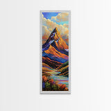 Majestic, Peak, River, Valley, Framed Canvas Print with dramatic alpine scenery, rustic lodge wall decor, fall landscape, nature art