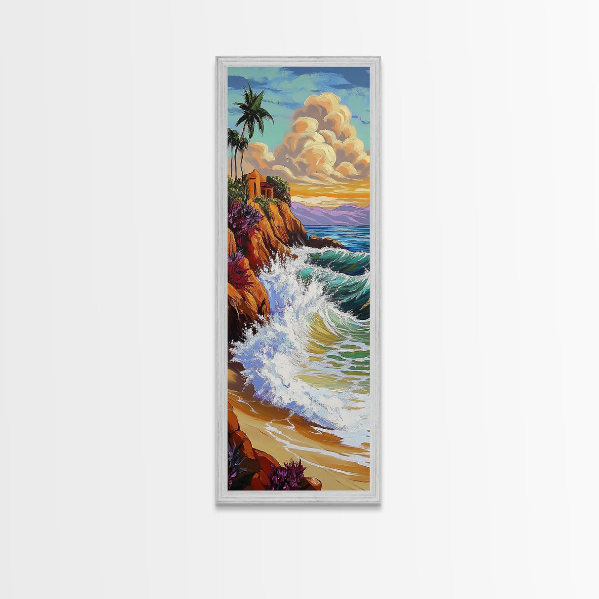 Tropical, Cliff, Ocean, Sunset, Canvas Print, Coastal Living Room Art, Colorful Seascape, Beach House Wall Art, Island Vibe Decor
