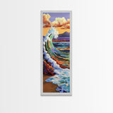 Rainbow, Wave, Sea, Surf, Framed Canvas Print, Bold Ocean Art, Coastal Wall Decor, Surfer Boho Style, Beach House Accent