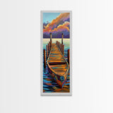 Boat, Dock, Sunset, Water, Canvas Print, Serene Nautical Wall Art, Lakehouse Decor, Minimalist Ocean Landscape, Peaceful Seascape