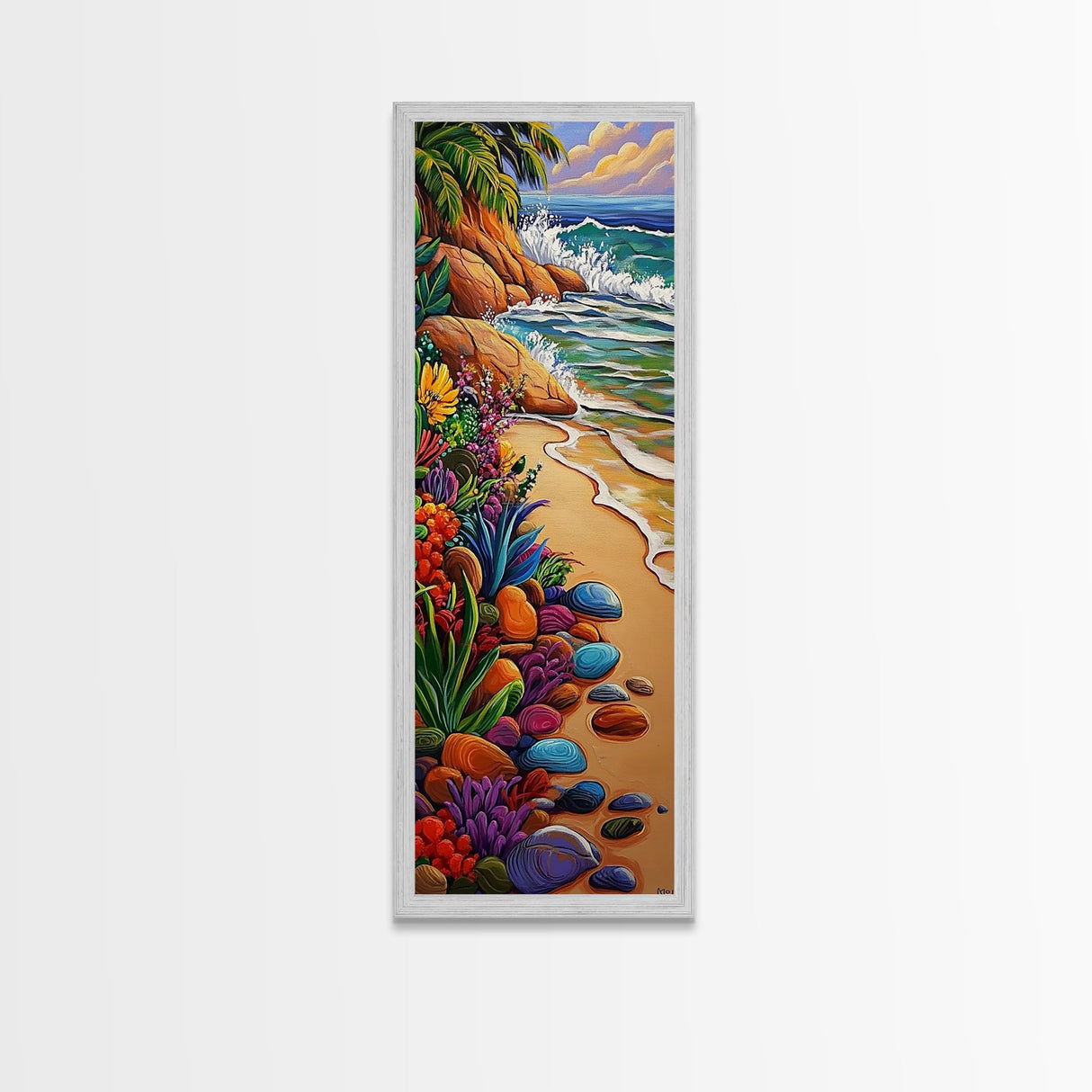 Beach, Plants, Vibrant, Tropical - Canvas Print, Colorful Coastal Art, Tropical Wall Decor, Boho Beach House Accent, Summer Canvas Piece