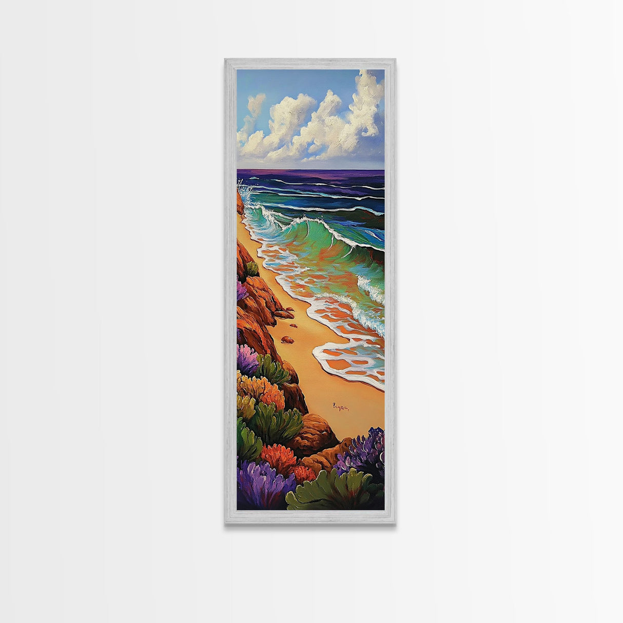 Coastal Waves, Beach Shoreline, Ocean Nature Art, Bright Summer Seascape, Nautical Bathroom Decor, Canvas Print
