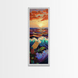 Sunset Waves, Ocean Art, Bold Coastal Seascape, Nautical Wall Decor, Vibrant Beach Vibes, Living Room Accent, Framed Canvas Print