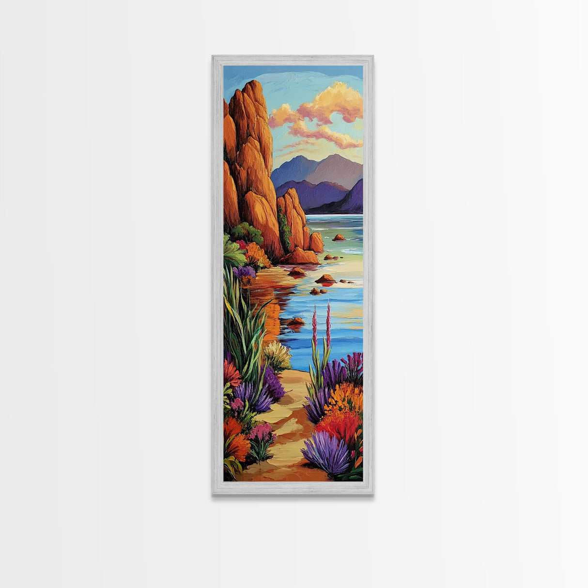 Red Rocks, Calm Bay, Desert Coastline Art, Southwestern Landscape Wall Decor, Rustic Nature Scene, Canvas Print