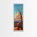 Horn, Abstract, Desert, Vibrant Desert Horn Framed Canvas Print, Surreal Boho Wall Art, Rustic Southwest Decor, Meditation Room Accent