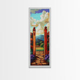 Country Gate, Meadow, Rustic Garden Landscape Framed Canvas Print, Farmhouse Wall Art, Autumn Entryway Decor, Peaceful Nature Scene