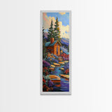 Mountain Cabin, Forest Path, Autumn Escape, Framed Canvas Print, cozy fall cabin wall art, rustic lodge decor, nature inspired artwork