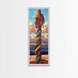 Nautical Rope, Pier, Art – Framed Canvas Print beach house decor, coastal rope wall art, nautical theme, vibrant colors, bathroom wall art