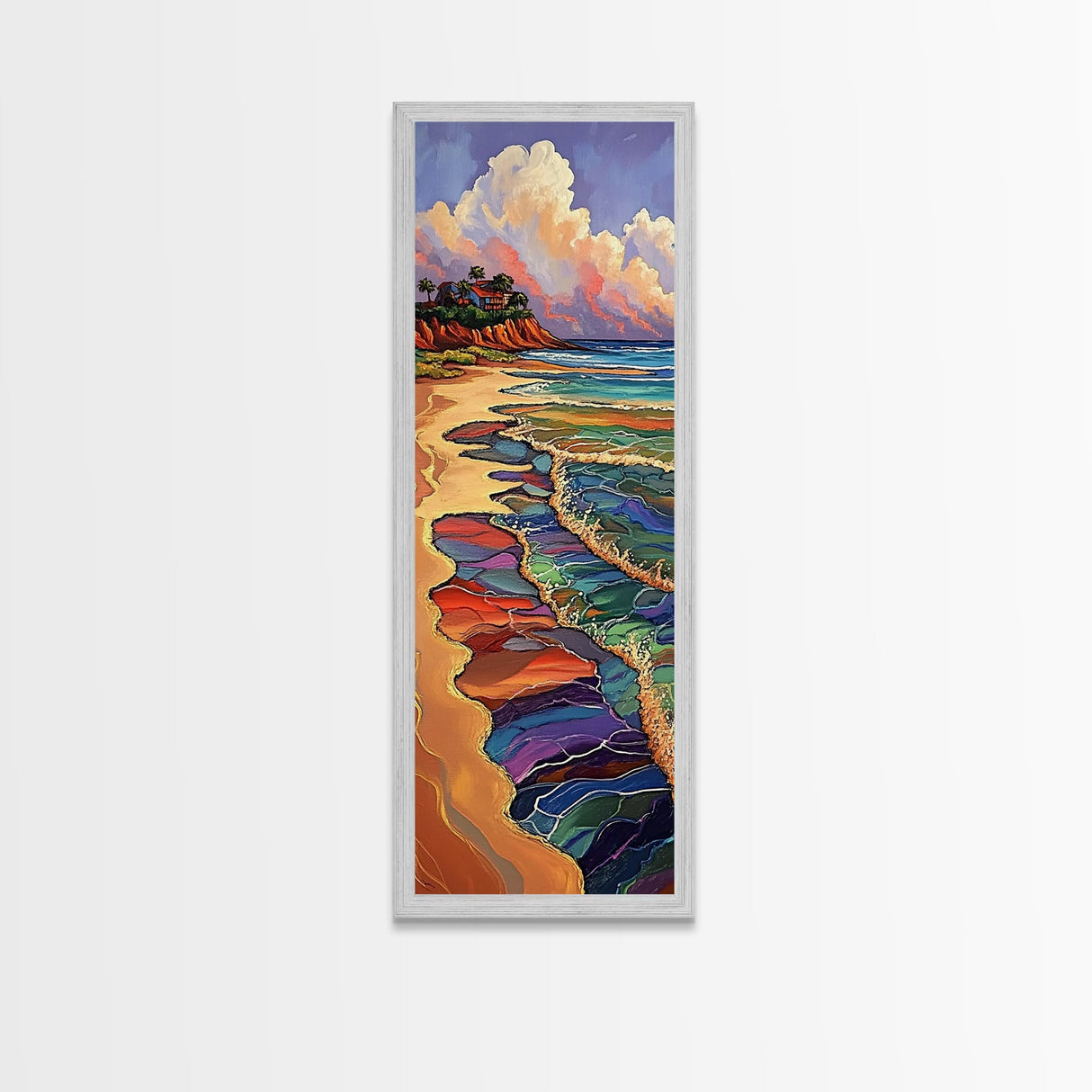 Tropical Beach, Sunset, Color Waves Canvas Print, Vibrant Ocean Art, Coastal Kitchen Wall Decor, Bohemian Island Landscape