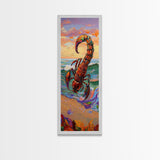 Scorpion Ocean, Sunset, Framed Canvas Print, Bold Coastal Wall Art, Beach Bedroom Decor, Vibrant Nautical Style, Surreal Animal Artwork